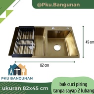 bak cuci piring 2 lubang stainless SUS304 8245 wastafel cuci piring kitchen sink 82x45 gold winsar