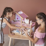 粉色木製娃娃屋套件 娃娃屋微縮模型小房子 童話屋