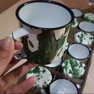 Mug 7 Blirik (6 pcs)/Mug Jadul Blirik 7cm/Mug enamel motif blirik 7cm isi 6pcs/Mug Jaman Dulu Motif