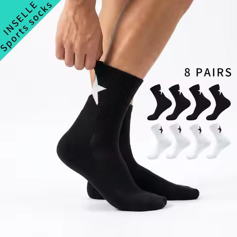 8 star pattern round neck socks, breathable sports socks for men and women, casual sports socks