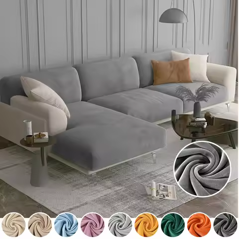 Velvet Sofa Seat Cushion Cover Stretch Plush Thicken Sofa Cover For Living Room L Shape Luxury Corne