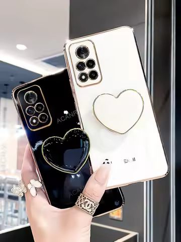 Poko X 4 M4pro Fold Phone Holder Case On For Xiaomi Mi Poco X4 M4 Pro 4g 5g Luxury Plating Love Hear