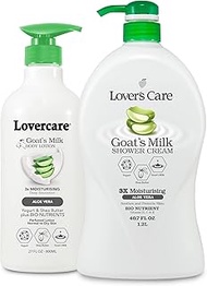 Lover's Care Goat Milk Body Lotion for Dry Skin Aloe Vera 27.05oz (800ml) - Combo Body Lotion &amp; Body Wash…