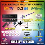 FULL PACKAGE DECODER DVBT2 MYTV + THAISAT 14E ARIEL ANTENNA UHF TV MALAYSIA MYFREEVIEW HDTV DTV CHAN