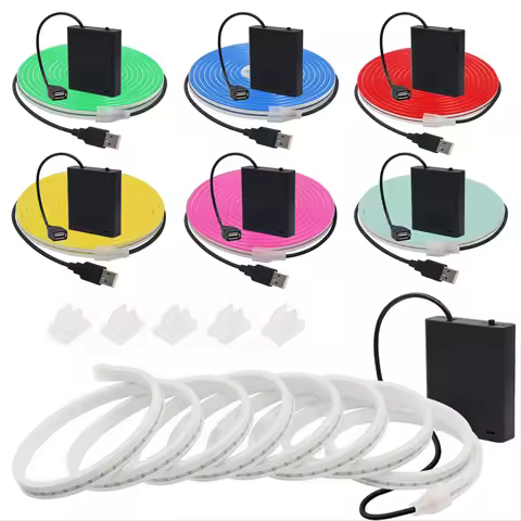 DC 5V Neon LED Strip light 1M 2M 3M USB 4AA Battery Power Flexible Tape IP65 5V 120Leds/M Rope TV Ho