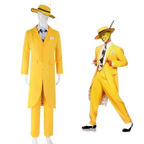 Jim Carrey Cosplay Costume Adult Men Yellow Suit Uniform Outfits Halloween Carnival Costumes Green F