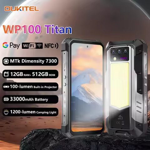 Oukitel WP100 Titan 5G Rugged Phone 12GB+512 GB 33000mAh 66W Charger 200MP Camera Built-in Projector