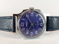 前蘇聯民用手錶~ 解體前生產，錶面印有cccp，手動上鏈，彩藍錶面，行走正常，約36mm