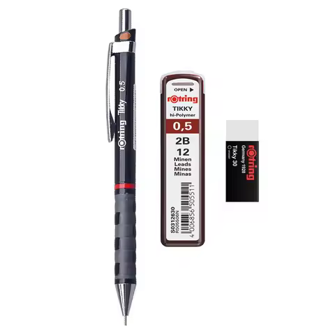 Rotring Tikky Mechanical Pencils Set 0.5mm Automatic Writing Pencil with 2B Leads and Eraser, Studen