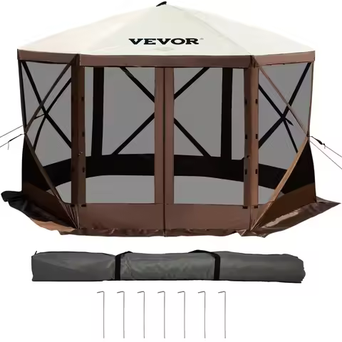 SucceBuy Pop-up Camping Gazebo Camping Canopy Shelter 6 Sided 12' x 12' / 10' x 10' Sun Shade Tents 