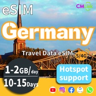 Germany eSIM: Unlimited Data for 10 or 15 Days 2GB per Day. Countries Covered:Netherlands France Spa