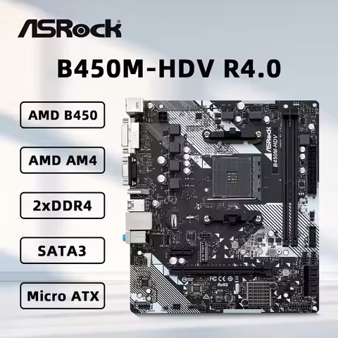 ASRock B450M-HDV R4.0 Motherboard 2xDDR4 DIMM Memory M.2 AM4 Motherboard Supports Ryzen 5 5600 5600G