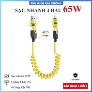 XO 4in1 charging cable, 65W 4-lead fast charging cable - Metal cable spring charging cable. Phone ch