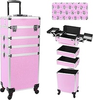 4 in 1 Rolling Makeup Train Case Professional Cosmetic Trolley Large Storage Organizer with Key Swiv
