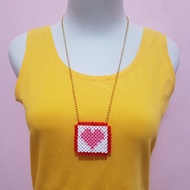 Long necklace - K-036 - box pendant with heart - habatbeads
