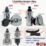 12V 24V Trailer Seven Wire Core Plug Connector & Socket ; 7 Coil Wire Socket+Plug ; Trailer 7 Pin *M