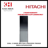 HITACHI 330L 2 DOOR FRIDGE RBG415P6MSXXGR BOTTOM FREEZER - 2 YEARS LOCAL WARRANTY