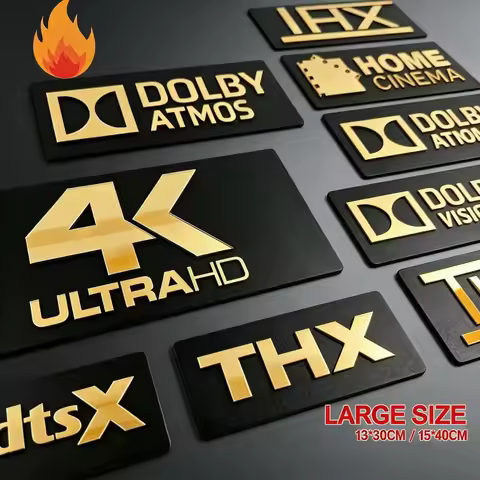 Gold Mirror 3D Home Cinema Signs | 4K Ultra HD, Dolby Atmos, DTS:X, THX, KRIX | Acrylic Home Theatre