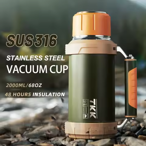 TKK 2000ml SUS-316 Large Capacity Stainless Steel Thermos Portable Vacuum Flask Insulated Tumbler wi