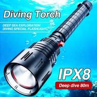 Strong Light Diving Flashlight Type C Rechargeable BT90 LED Flashlight Long-range Beam Distance Spot