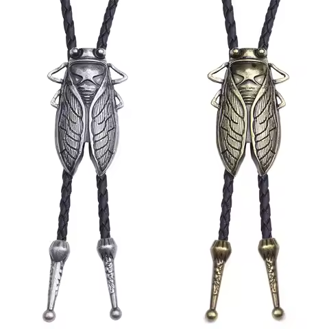 Fashion Metal Cicada Retro Bolo Tie for Men Necklace Pendant Leather Rope Necktie Shirt Collar Bowti