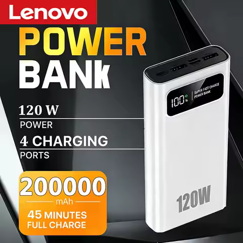 Lenovo Power Bank 120W Super Fast Charging 200000mAh Battery High Capacity Digital Display Power Ban