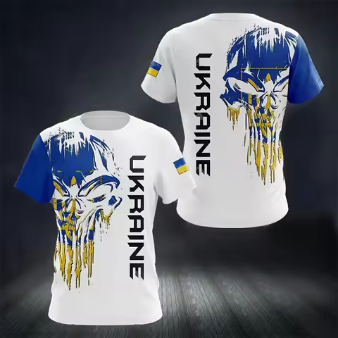 Ukraine Men's T-shirts Ukrainian National Emblem Flag 3D Print O-Neck Oversized Short Sleeve Jersey 