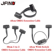 1 to 2 30/60cm 16Pin Male to Female ODB2 Car Converted Cable OBD2 16 Pin Flat Extension Cable With S