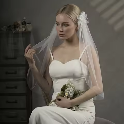 A Pair Of Clip Bridal Veil Elbow Length Personalized Wedding Accessories 3D Flower Women's Gown Acce