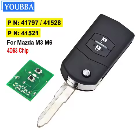 YOUBBA 2 Button Remote Fob Flip Car Key 315Mhz /433Mhz 4D63 for Mazda 3 M3 Axela 6 M6 Atenza Visteon