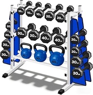 Adjustable Dumbbell Rack, 3-Tier Holder with Double Side Extension Fit Different Weight Dumbbells & 