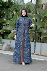 baju gamis batik wanita terbaru kombinasi polos jumbo modern - songket navy l