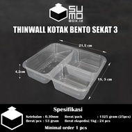 [1 PAK ISI 25 PCS] Bento 3 Sekat + Tutup / Thinwall Bento Sekat / Box Kotak Nasi Plastik