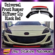 Universal Front Bumper Diffuser Lip Black Red