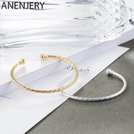 ANENJERY Silver Color Wave Pattern Couple Bangle Bracelet Fashion Simple Color Open Cuff Bangle For Lover's S-B281