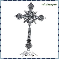 [SzluzhenfbTW] Free Standing Catholic Crucifix Statue Silver Alloy Cross Christian Figurine for Tabl