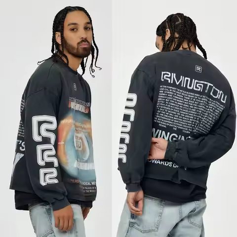 26SS Heavy Fabric Cotton 260GSM Oversized RRR123 Long Sleeve T Shirt Men Women Cement White Black RR