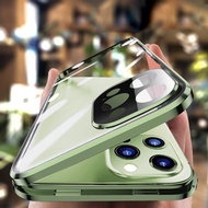 Magnetic Metal Glass Case For iPhone 12 13 14 15 Pro Max 12 13 mini 11 Pro Max 11 XR XS MAX SE 2020 7 8 Plus Case Camera Glass Luxury Magnet 360° Full Protective Cover