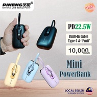 Pineng Power Bank Mini Pn-876PD 22.5W PD PowerBank 10000mAh Built in Cable Type C & Fruit Fast Charg