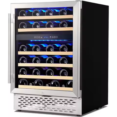 Wine Fridge Cooler, 24 Inch Dual Zone Wine Fridge 51 Bottles, 40-66°F Wine Refrigerator Glass Door,