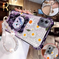 3pcs( White cartoon flowers phone Case+Lanyard+Bear Stand) For Moto G54 Power/G56/G52/G54/G54 EUR Ed