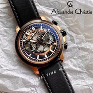 *Ready Stock*ORIGINAL Alexandre Christie 6432MCLBRBA Genuine Leather Skeleton Design Chronograph Men’s Watch