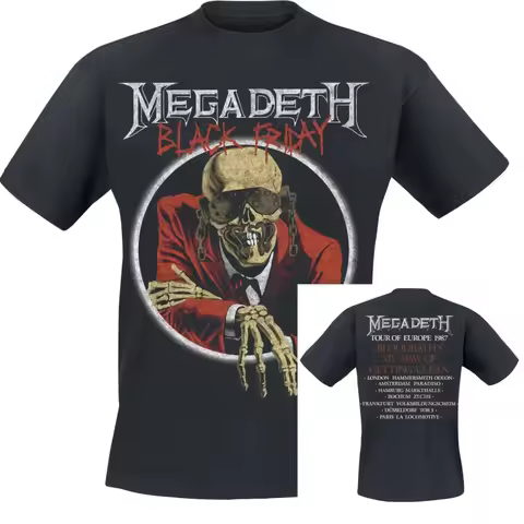 Black Friday Tour of Europe 1987 Megadeth Band T-Shirt Cotton Graphic Tee Men Women Summer Streetwea