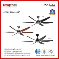 FANCO CEILING FAN -SPINO F666 -6 BLADES-DC MOTOR- 66"-MBK/MIX/MBK GREY