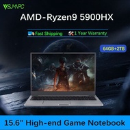 YSJMNPC 15.6นิ้วใหม่โน้ตบุ๊คเกม AMD Ryzen 9 5900HX 2 * DDR4ลายนิ้วมือปลดล็อค Windows 11 Wifi6e คอมพิวเตอร์