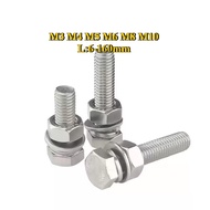 M3m4m5m6m8m10 sus316 Hex Bolt and Nut DIN933 Full Thread Skru Screw Bolt【YHL】