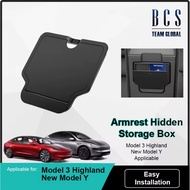 【Ready stock】 BCS Armrest Hidden Storage Box Organizer For Tesla Model Y 3 Highland Accessories