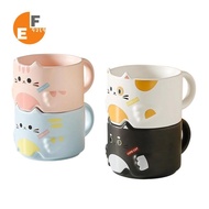 Stackable 10 Ounces Mugs Set of 4, Cute Ceramic Coffee Cups Funny Cartoon Cat Design, Ideal Perfect 