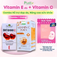 Combo Vitamin E C for Hormonal Skin Beauty Russian Red Vitamin E 270mg + Vitamin C Purex box of 60 p