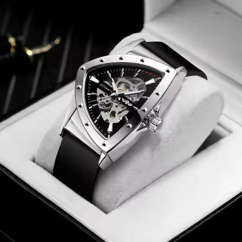 WINNER High Quality Watch for Men Triangle Steel Skeleton Mechanical Automatic Movement Clockwork Wa